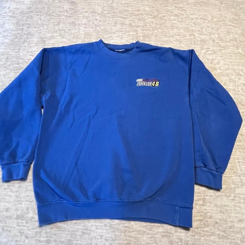 Jimmie Johnson #48 NASCAR Blue Crewneck Sweatshirt Men's XL Racing Embroidered